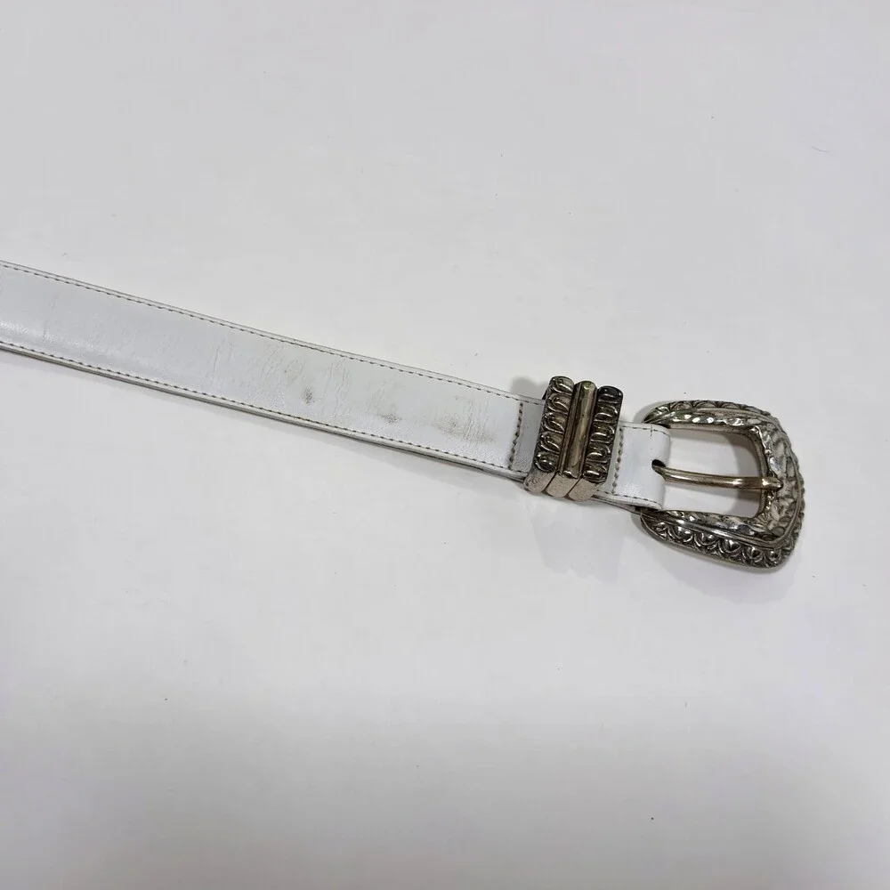 Brighton White Leather Belt Silver Buckle - Medium - Picture 2 of 6